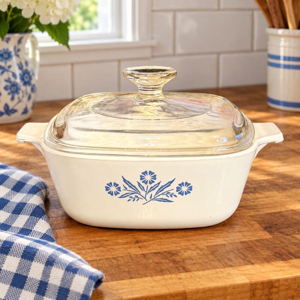 Vintage Corning Ware Blue Cornflower Casserole Dish with Glass Lid